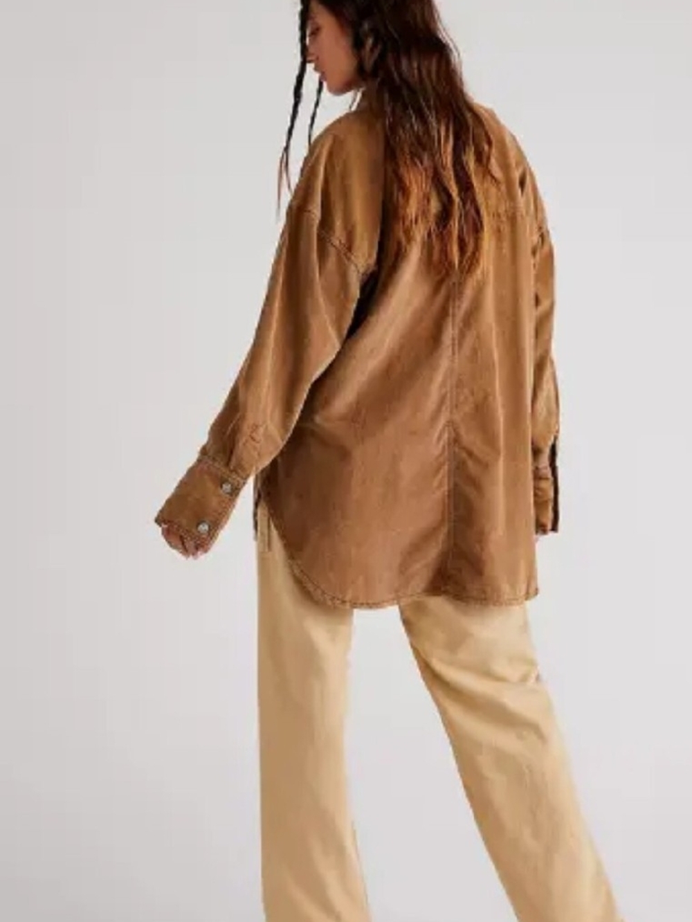We The Free People Baby Cord Brown Corduroy Button-Down Shirt Top Shacket - Picture 2 of 14